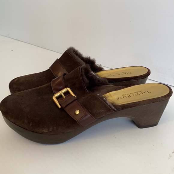 Taryn Rose Shoes - Taryn Rose size 8 brown suede & fur wood clogs